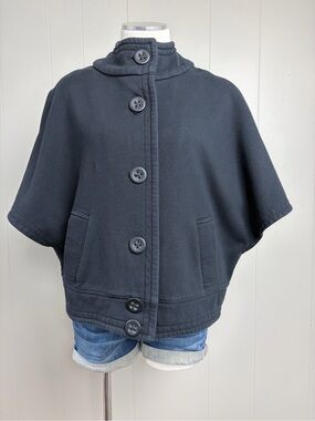 Nomadic Traders Black Cotton Cape Jacket Poncho Oversized Button L